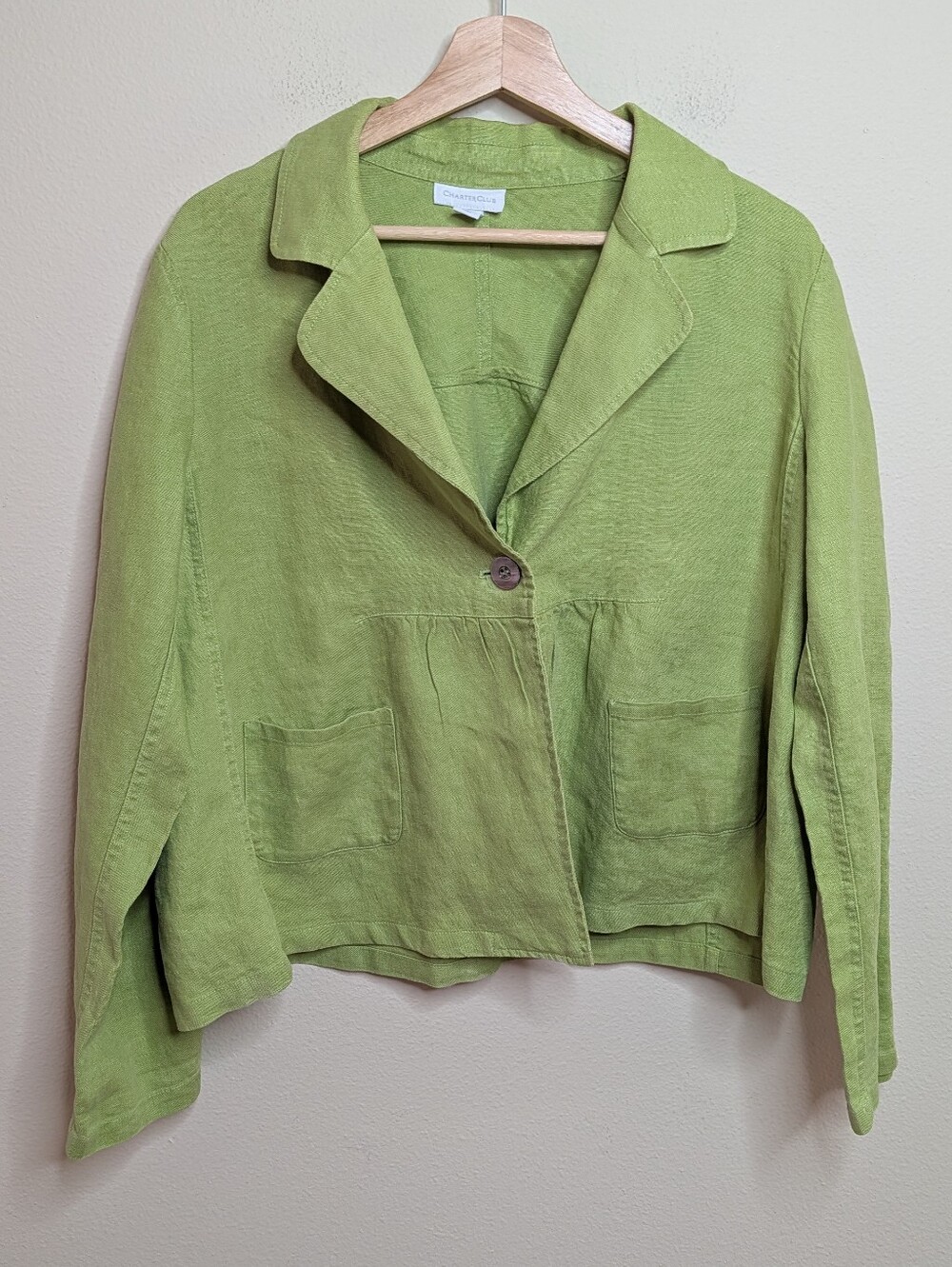 Charter Club Green 100% Linen Jacket Blazer XL